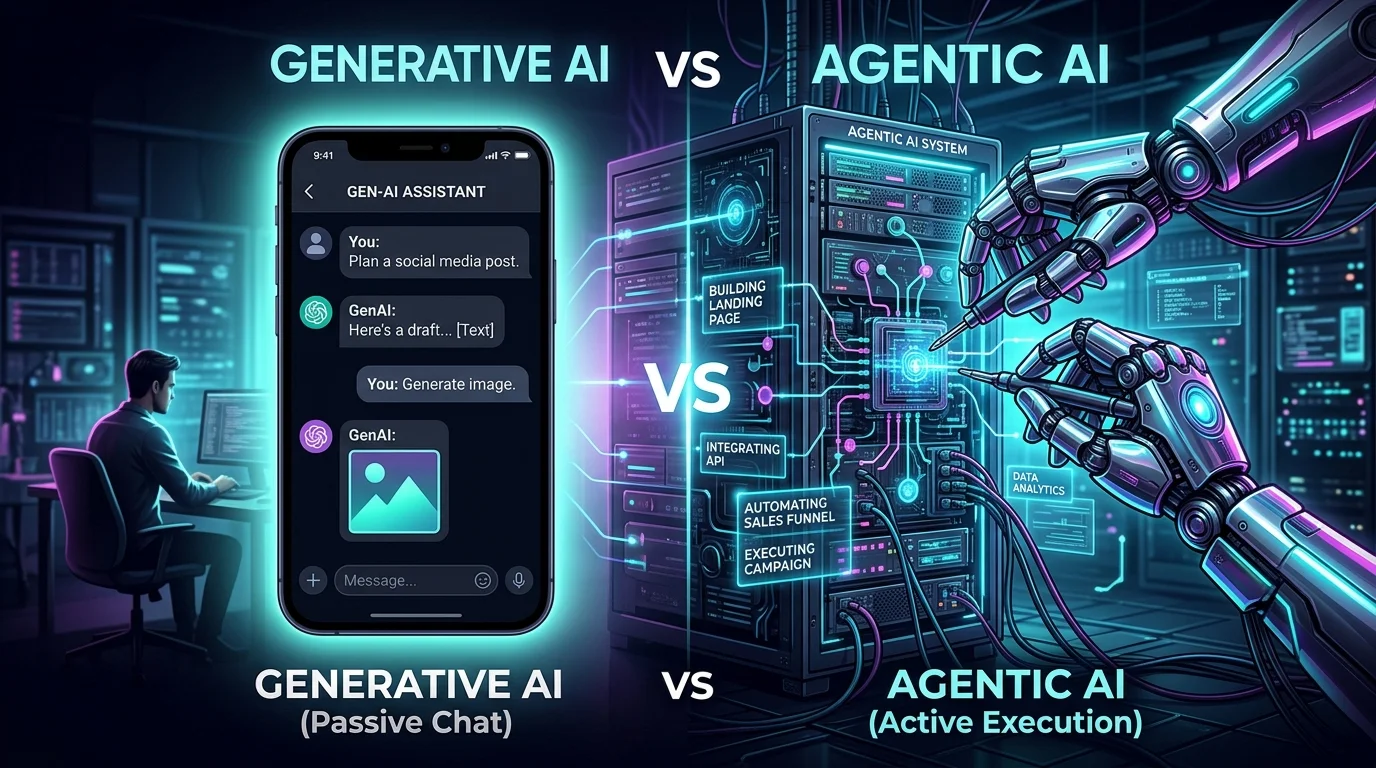 Agentic AI vs Generative AI: Why Solopreneurs Need Action-Takers, Not Just Chatbots Cover Image
